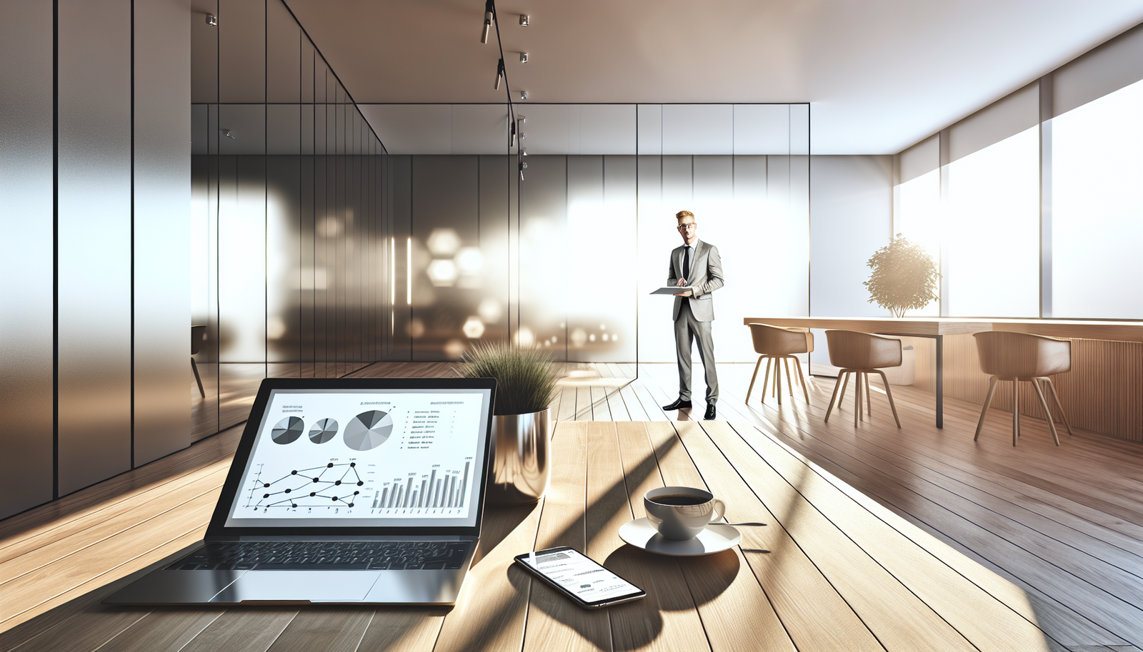 Génération de leads premium lactivateur de leads dans un bureau moderne avec laptop affichant des tableaux d’analytique