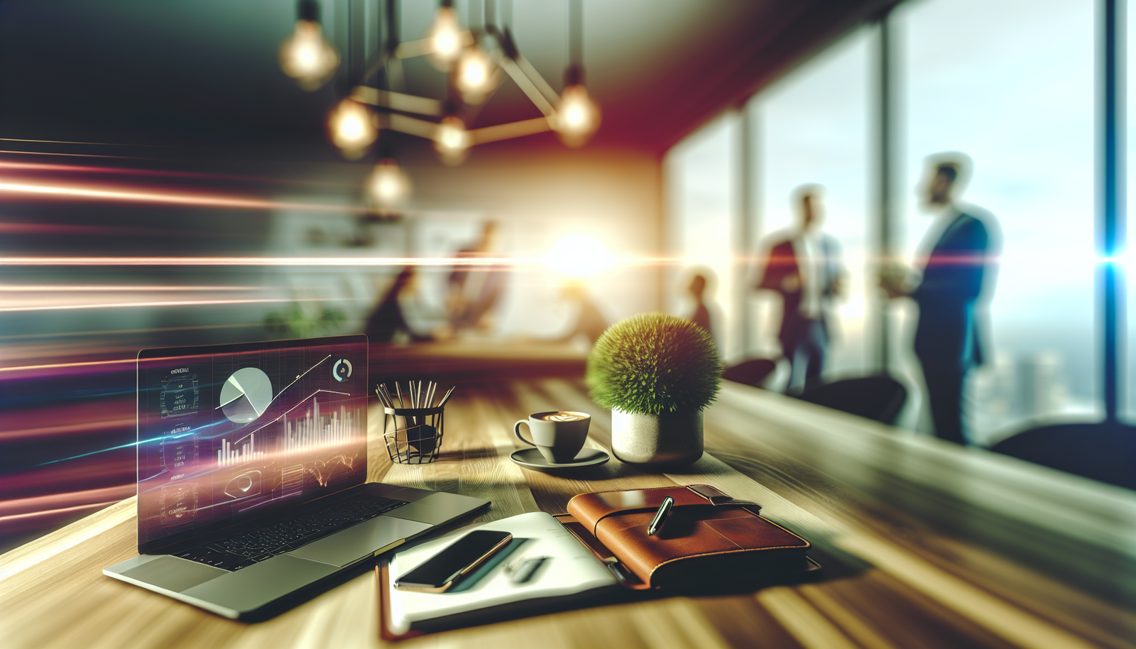 Stratégie d'acquisition digitale Inbound et Outbound avec bureau moderne et outils analytiques en lumière naturelle